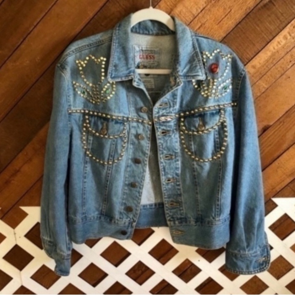 Vintage gold studded tulip Guess denim jacket